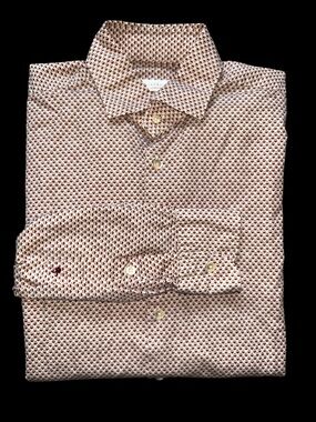 Slowear The Glan Slim Fit Long Sleeve Cotton Shirt Size 39/15 1/2 Cream/Burgundy
